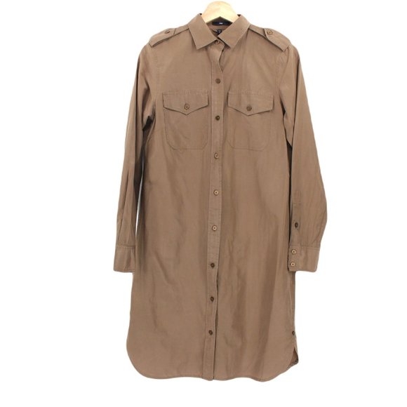 GAP Silk Cotton Utility Shirtdress Khaki Button Front Epaulettes Size 4 - Picture 2 of 11